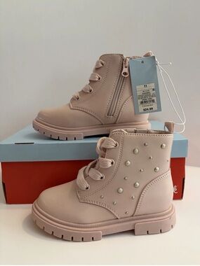Cat & Jack Toddler Lace-Up Pearl-Stud Ankle Boots - Blush